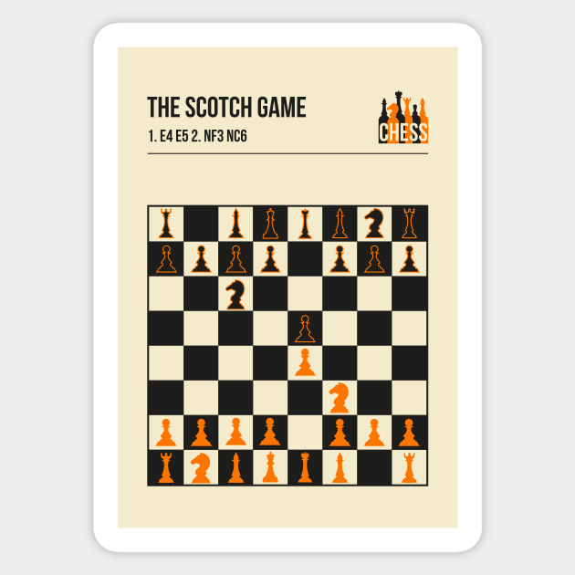 The Scotch Game Chess Openings Art Poster in a minimal style. Sticker by jornvanhezik